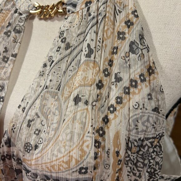 NWT Ann Taylor Shimmer Paisley Chain Pleated Sleeveless Halter Dress, Size Large - Picture 3 of 13